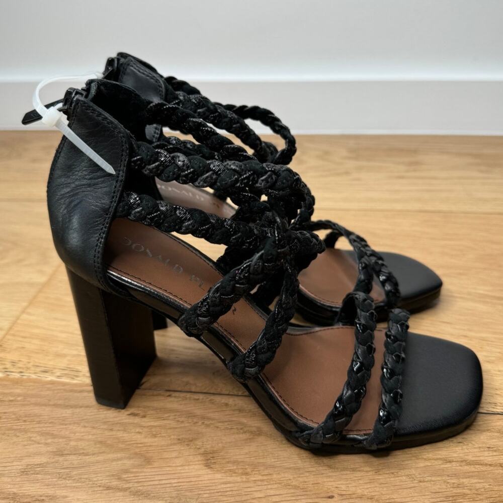 NEW Donald Pliner Seska Braided Black Leather Block Heeled Sandals Size 6